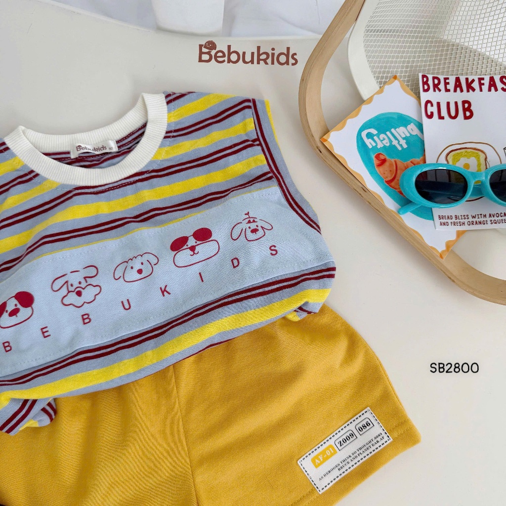 Set sát nách Bebukids hình in Gấu đồng hồ ngộ nghĩnh,thiết kế viền cổ chất liệu mát mẻ cho bé 8-21kg