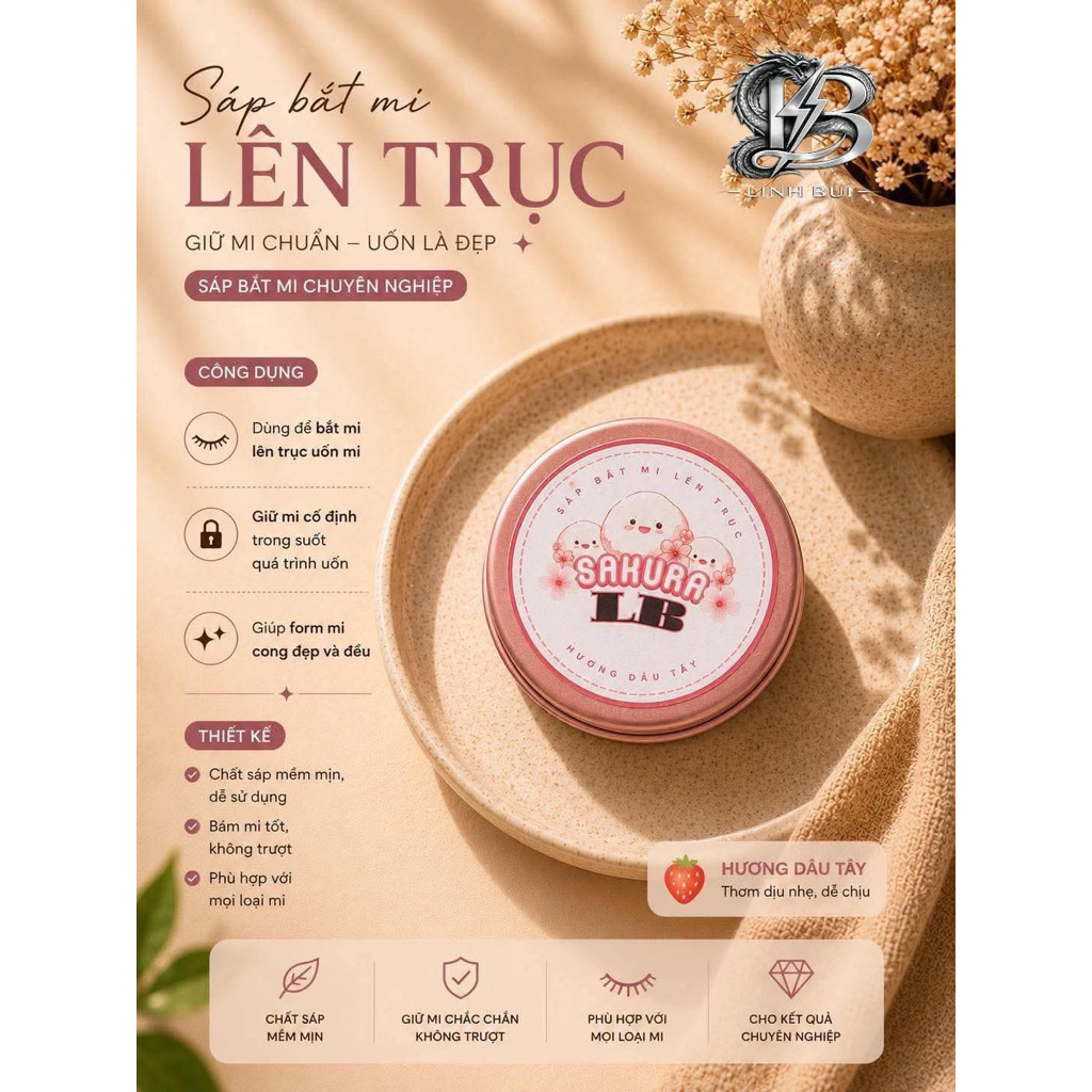 Sáp Bắt Mi Lên Trục Uốn Mi Sakura LB 10g Hương Dâu | Sáp Cố Định Mi Khi Uốn Mi | Dụng Cụ Uốn Mi Chuyên Nghiệp  Linh Bùi