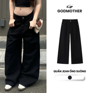 Quần Jean Đen Form Suông Rộng GODMOTHER Quần Jean Cạp Trễ Ống Suông Nam Nữ Unisex Thoải Mái CAPTRE