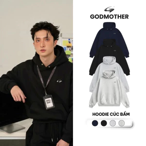 Áo Hoodie Cúc Bấm Form Lửng GODMOTHER 2025 Trơn Đính Logo Kim Loại Form Rộng