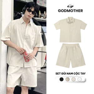 Đồ Bộ Nam GODMOTHER Set Đũi Nam (Áo + Quần) Áo Sơ Mi Đũi Cộc Tay Đi Biển Mùa Hè Cao Cấp