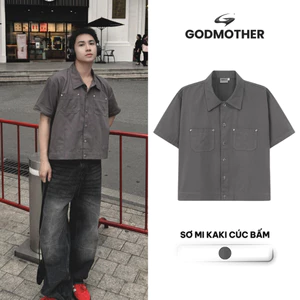 Áo Sơ Mi Cúc Bấm Form Boxy GODMOTHER Ngắn Tay Chất Kaki