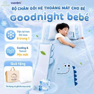 Bộ chăn gối cho bé mầm non Vua Nệm Goodnight Bebe, Gồi ngủ cho bé và chăn hè Tencel Thoáng Mát 6 Món