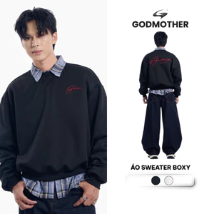 Áo Sweater Boxy Nỉ 2 Da Cổ Tròn Unisex GODMOTHER 2025