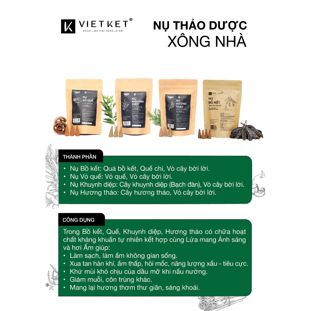 45 Nhang Nụ Thảo Dược Khuynh Diệp VIETKET 100g - Có Nụ Cháy Kém Vì Không Tạo Cháy, Xông Thơm Ấm Nhà, Tẩy Uế, Tự Nhiên