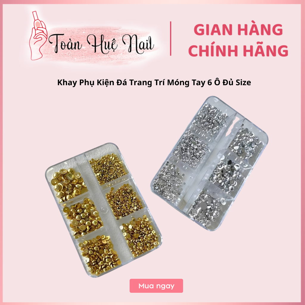 Khay Phụ Kiện Đá Trang Trí Móng Tay 6 Ô Đủ Size – Đá Nail Sáng Đẹp, Dễ Chọn, Dùng Cho Nail Art & Salon