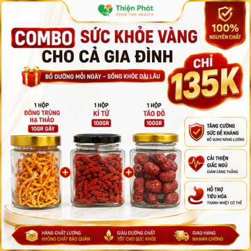 Đông Trùng Hạ Thảo Thiện Phát Combo 1 hộp đông trùng hạ thảo 10gr gãy - 1 hộp táo đỏ nguyên trái 100gr - 1 hộp kỉ tử 100