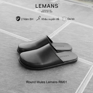 RM01.2 - Giày Sục da bò Round Mules LEMANS, đế cao su có mùi thơm, thiết kế mũ trơn trẻ trung, Bảo hành 12 tháng