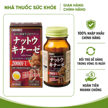 (Nhập Chính Hãng- Đủ VAT ) Viên Uống Nattokinase 2000FU Orihiro Nhật Bản - Hỗ Trợ Tim Mạch, Tăng Cường Lưu Thông