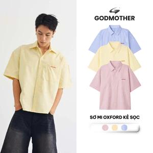 Áo Sơ Mi Nam Oxford GODMOTHER Kẻ Sọc Tay Ngắn Form Boxy Cổ Bẻ Menswear