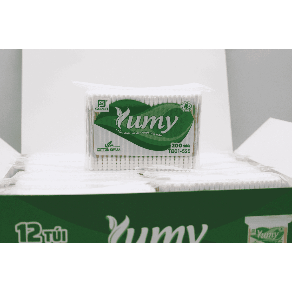 Combo 24 gói Tăm bông YUMY 200 que thân trúc 2 đầu bông mềm mại vệ sinh tai mũi hiệu quả (TB01-525)