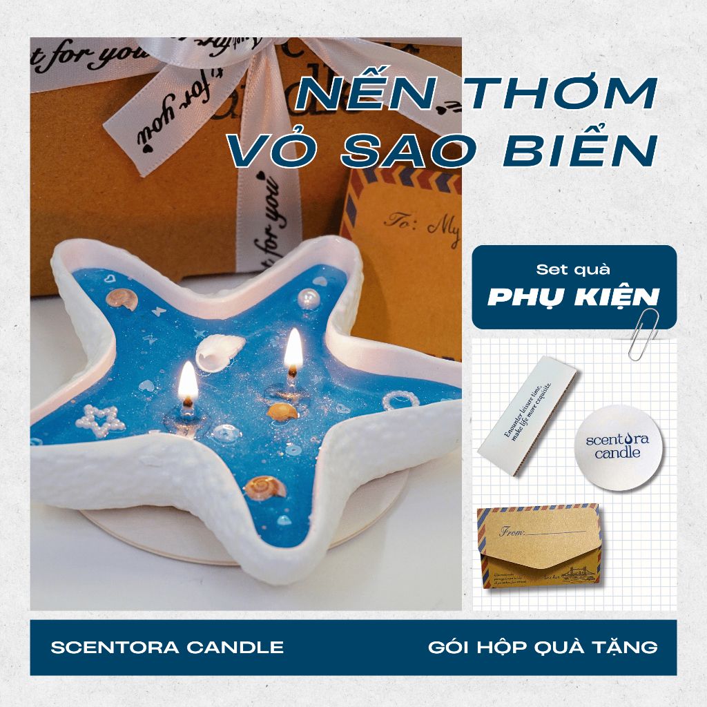 Nến hình Sao Biển Scentora Candle, Nến Ốc Sò Đại Dương Lấp Lánh làm Quà Tặng, Trang Trí Decor Phòng