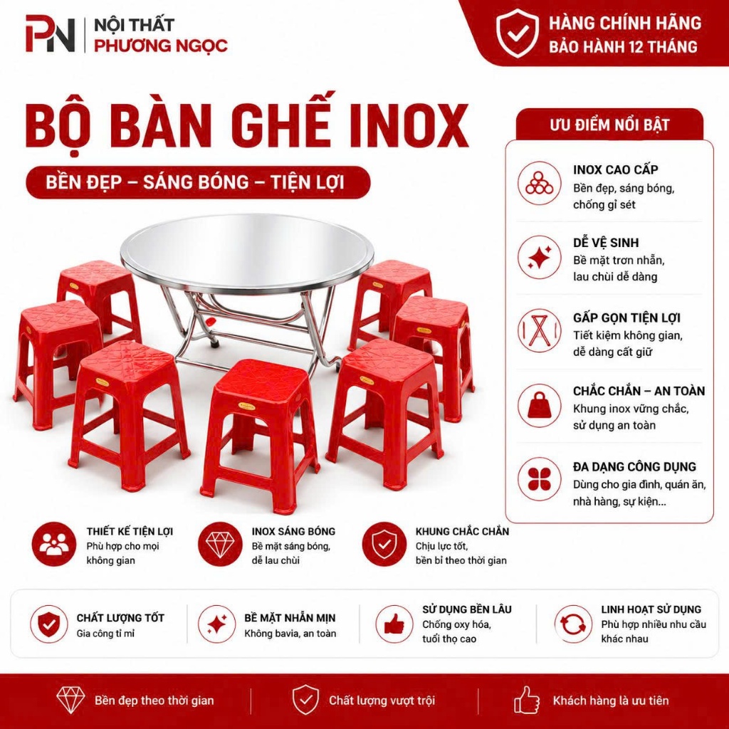 bàn tròn inox ăn cơm ăn tiệc ngồi 12 người