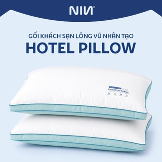 Gối Khách Sạn 5 Sao Hotel Pillow NIN House Cao Cấp | 48x74cm | Vỏ 100% Cotton, Ruột Gối Đầu Lông Vũ Nhân Tạo Microfiber