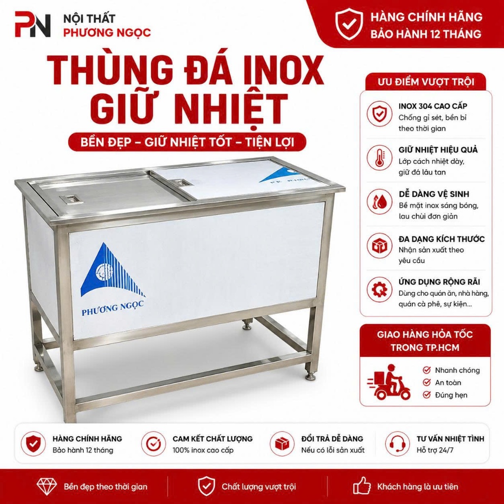THùng Đá INOX  cách âm giữ nhiệt  quán cà phê quán trà sữa  giá xưởng