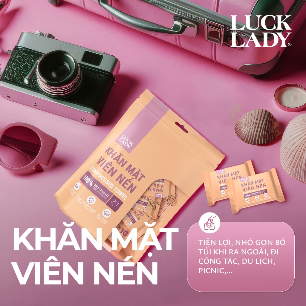 Khăn Nén Cao Cấp Luck Lady Nhỏ Gọn- Mang Đi Du Lịch, Công Tác Tiện Lợi - Gói 10, 25 Viên