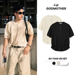 Áo Thun Knit GODMOTHER Áo Thun Cổ Tròn Trơn Vải Dệt Kim Thanh Lịch Thoải Mái Hàn Quốc