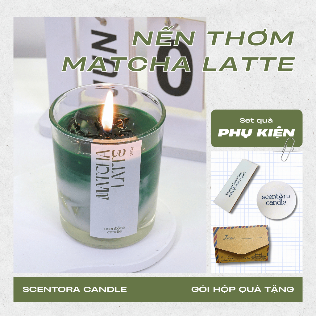 Nến Thơm Matcha Latte ScentoraCandle, Trang trí, Decor Phòng, Quà Tặng Sinh Nhật, Lễ Kỉ Niệm