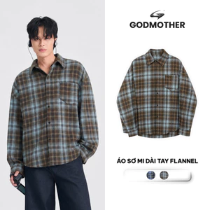 Áo Sơ Mi Flannel GODMOTHER Áo Sơ Mi Dài Tay Kẻ Caro Nam Nữ Unisex Phong Cách Retro Hàn Quốc