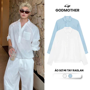 Áo Sơ Mi Dài Tay GODMOTHER Có Túi Cổ Phối Cúc Dây Rút Bo Gấu Chất Liệu Thoáng Mát