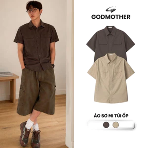 Áo Sơ Mi Túi Ốp GODMOTHER 2026 Áo Sơ Mi Nam Nữ Form Rộng Mùa Hè Cộc Tay Trẻ Trung Hàn Quốc