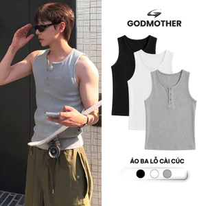 Áo Ba Lỗ Cài Khuy GODMOTHER Áo Tank Top Cổ Henley Vải Thun Tăm Co Giãn Form Suông Thoải Mái