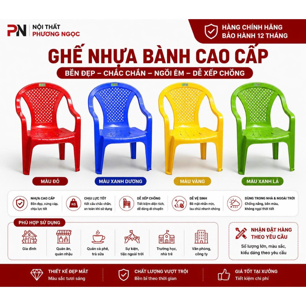 Ghế Nhựa Bành Ngồi ăn Cơm đủ màu sắc(combo từ 1 >5)
