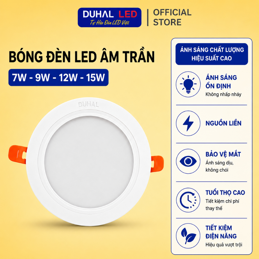 Đèn Led Âm Trần DUHAL KDPT Ánh Sáng Trắng/Vàng/Trung tính 7W 9W 12W 15W