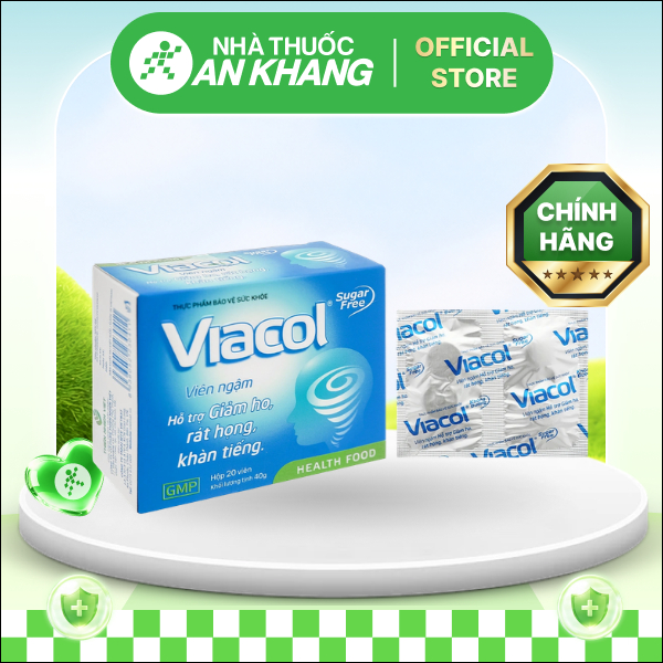 Viên ngậm Viacol không đường hỗ trợ giảm ho, đau rát họng hộp 20 viên [Nhà Thuốc An Khang - Chính Hãng 100%]