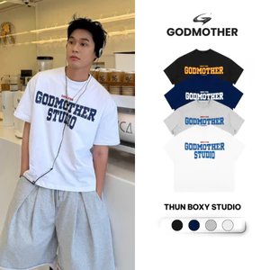Áo Thun Form Boxy GODMOTHER STUDIO Áo In Chữ Unisex Phong Đường Phố Menswear