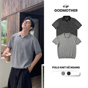 Áo Polo Knit Kẻ Ngang GODMOTHER Áo Len Dệt Kim Kẻ Form Rộng Cổ Bẻ Chất Liệu Thoáng Mát Phong Cách Basic