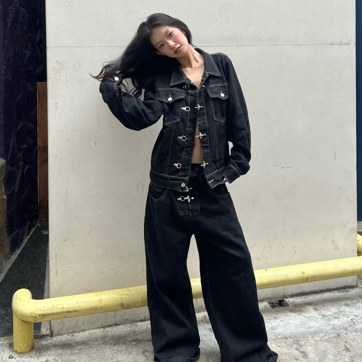 Bad Choices | Áo khoác jeans khóa gài TOGGLE wash màu form boxy