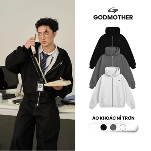 Áo Khoác Nỉ Trơn GODMOTHER 2025 Khoác Zip Kim Loại Hai Chiều Dáng BOXY Chất Nỉ Lông Cáo Có Túi