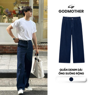 Quần Denim Dài Ống Suông Rộng GODMOTHER Quần Dáng Dài Chất Liệu Jean Phong Cách Trẻ Trung Nam Nữ QUANDENIM