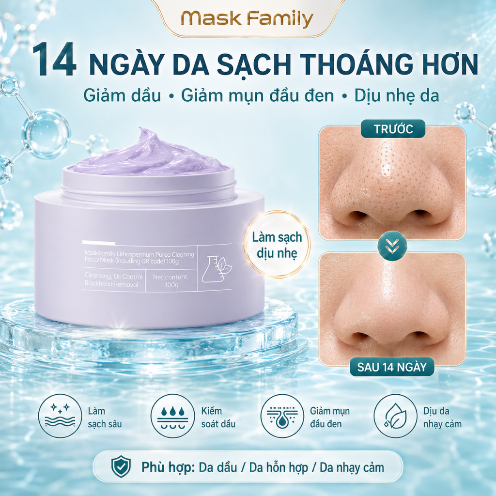 Mặt Nạ Đất Sét Tử Thảo Mask Family Giảm Mụn Đầu Đen Kiểm Soát Dầu  Dịu Nhẹ Cho Da Nhạy Cảm 100g