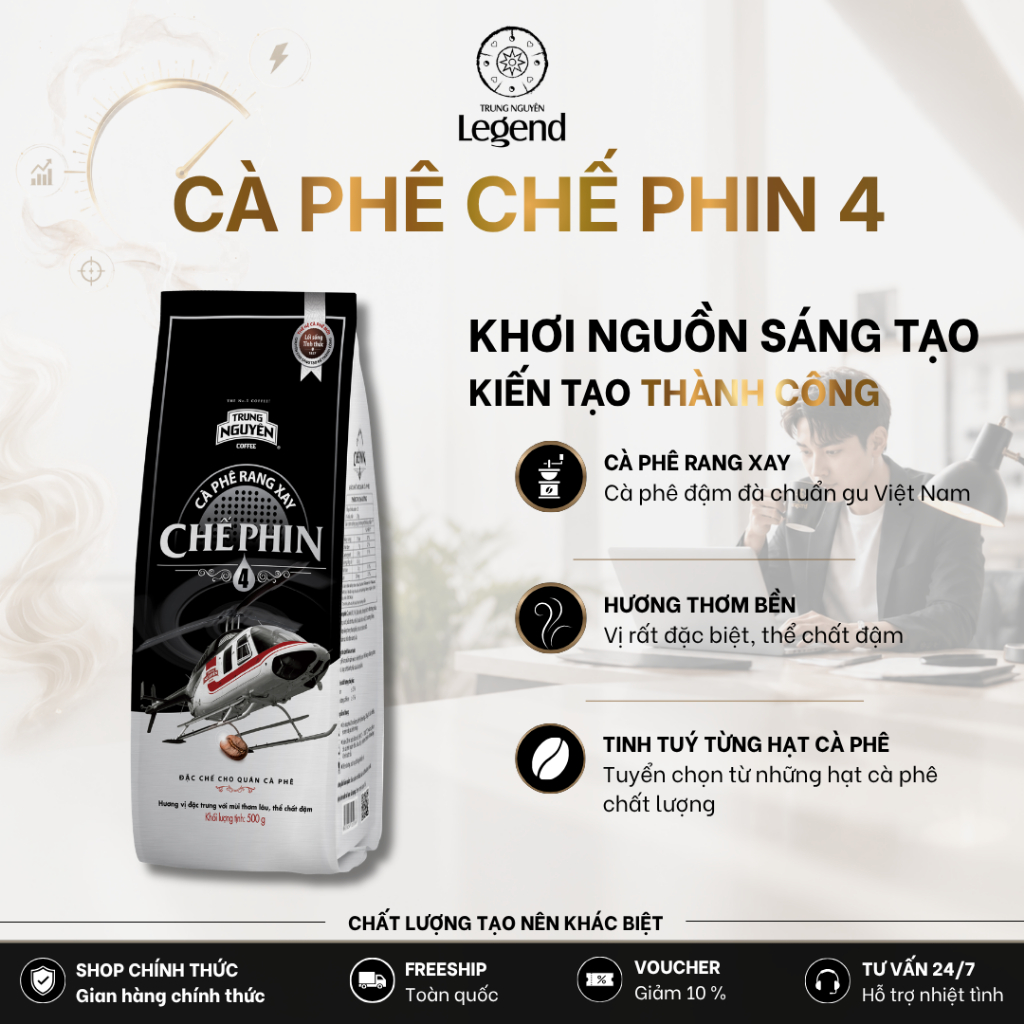 Cà Phê Rang Xay CHẾ PHIN 4 Trung Nguyên Legend Gói 500gr Pha Đá Sữa Ngon Vị Đậm Đà Thơm Lâu