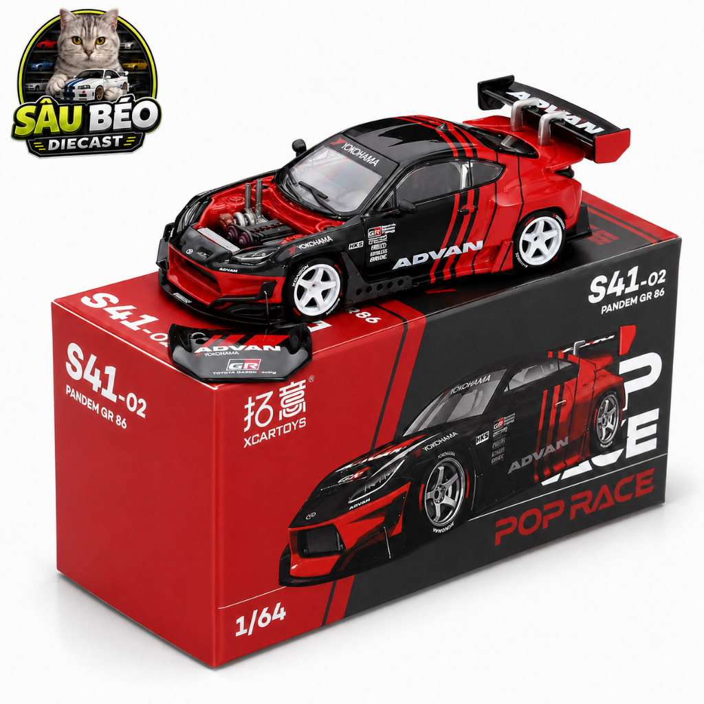 Mô hình xe chính hãng Poprace Toyota Pandem GR86 Advan 1/64