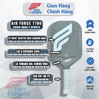 (HOẢ TỐC HN) Vợt Pickleball F-Sports Air Force – Raw T700 / 3K Carbon Ép Nhiệt – Nhám Tự Nhiên, Đánh Êm, Tạo Xoáy Tốt