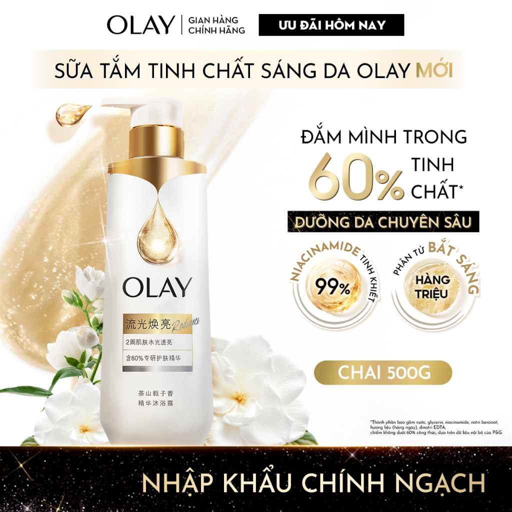 [MỚI] Sữa Tắm Sáng Da OLAY B3, Dưỡng Sáng Căng Bóng, Hương Hoa Dành Dành Kiêu Sa Chai 500G
