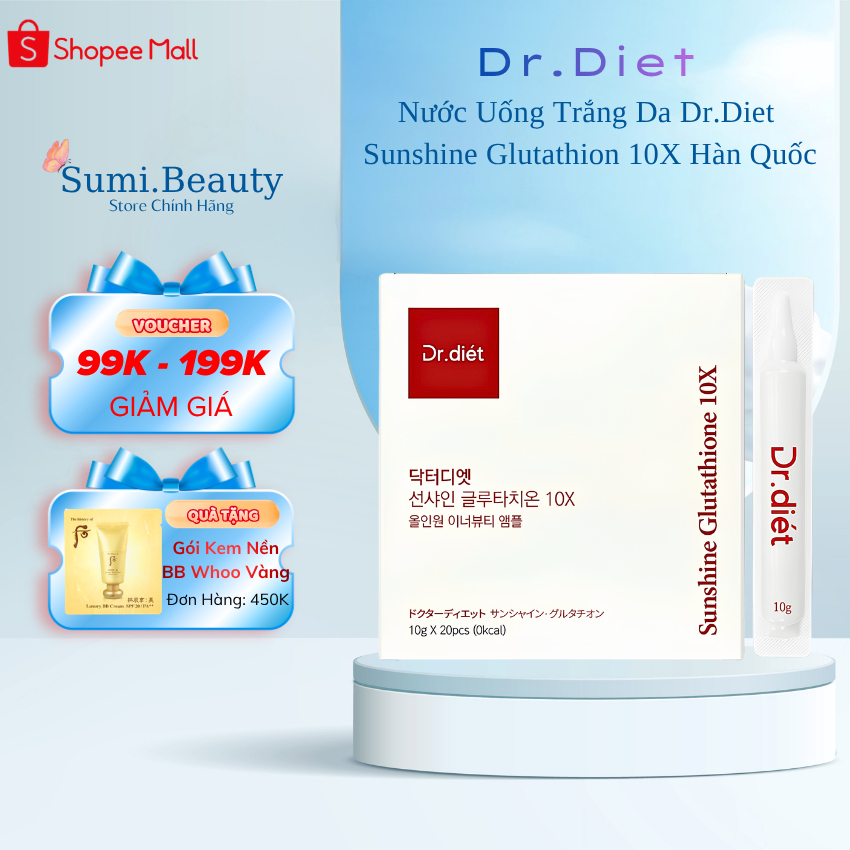 Nước Uống Trắng Da Dr.Diet Sunshine Glutathione 10X Hàn Quốc, Hộp 20 Ống Giúp Đẹp Da Chống Lão Hoá