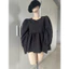 Váy babydoll tay phồng đen họa tiết nổi form xòe cao cấp 2hand