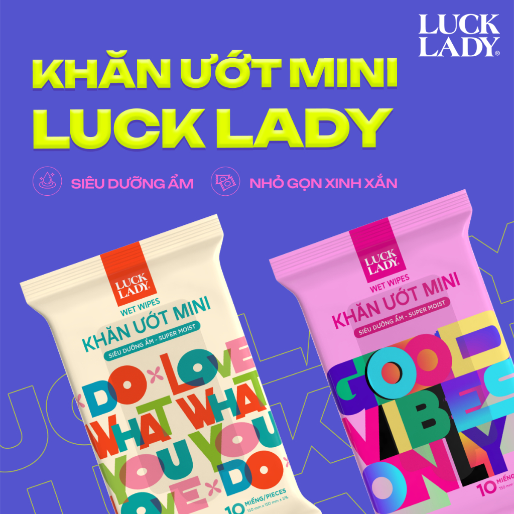 [Quà tặng 229K] Combo 3 gói khăn ướt mini 10 tờ Luck Lady
