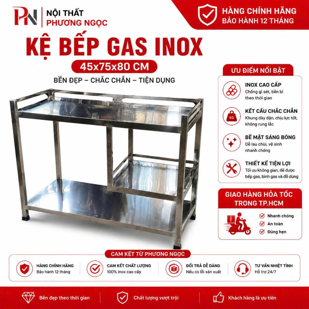 KỆ BẾP GA INOX 45x75 – GỌN GÀNG, CHẮC CHẮN, TIỆN LỢI 🔥