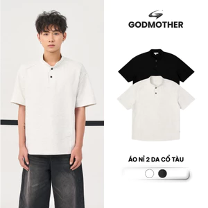 Áo Cộc Tay Nỉ 2 Da Cổ Tàu GODMOTHER 2026 Form Rộng Basic Trẻ Trung Năng Động Unisex