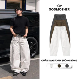 Quần Kaki Form Suông Rộng GODMOTHER Quần Kaki Cạp Trễ Unisex Phong Cách Basic Hàn Quốc