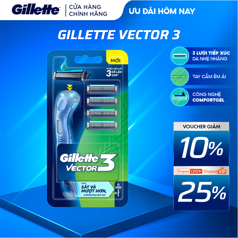 [MỚI] Dao Cạo Râu GILLETTE VECTOR 3 - Cạo Sát, Êm Mượt, Tối Ưu Mọi ...