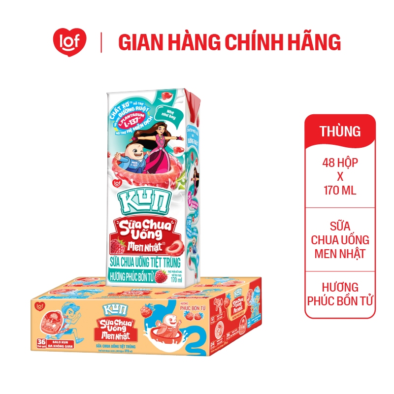 [Giá tốt trong Live] Đủ vị sữa chua uống KUN thùng 48 hộp x 170ml/180ml