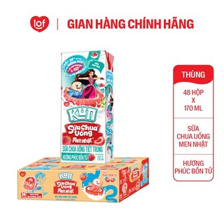 Sữa chua uống tiệt trùng KUN hương phúc bồn tử thùng 48 hộp x 170ml