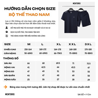 [MUA 1 TẶNG 1] Bộ quần áo nam thể thao mùa hè Mentoris, vải thun lạnh thoáng mát, co giãn và thâm hút tốt MBT03