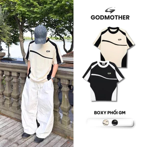 Áo Thun GODMOTHER Nam Nữ Form Boxy Thun Chữ GM Phối Màu Basic Cotton